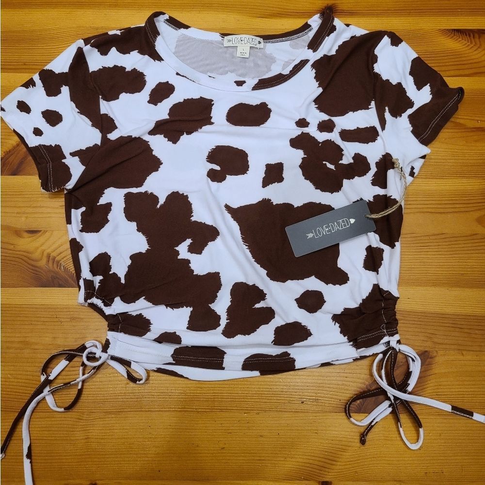Love Dazed Cow Print Crop Top